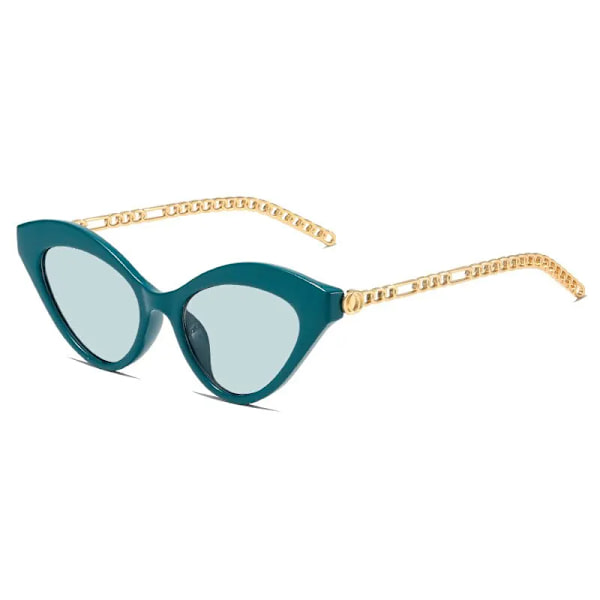Europeiska och amerikanska triangulära Cat Eye Chain Solglasögon Liten ram Damsolglasögon Green