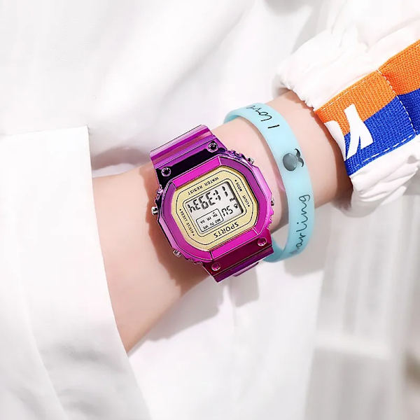 Herr Damklockor Guld Casual Digital Watch Lover's Gift Clock LED Lysande armbandsur Pojke Flickor Väckarklocka purple