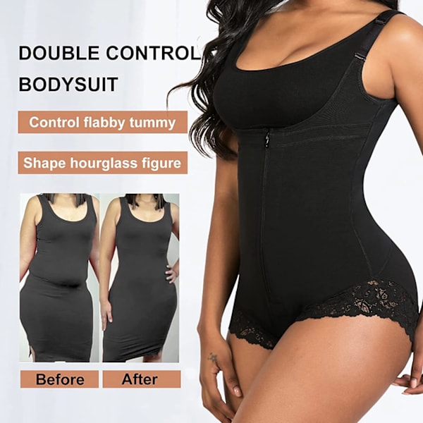 Fajas Colombianas Waist Trainer Kvinnor Reduktivt gördel Modelleringsrem Platt Mage Bantning Bälte Dragkedja Magstrimmer Black XXL