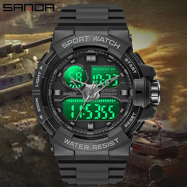 SANDA Vattentät watch Herrklocka LED Digital Quartz Watch Top Märke Lyx Herr G style Luminous Watch Relogio Masculino All Black