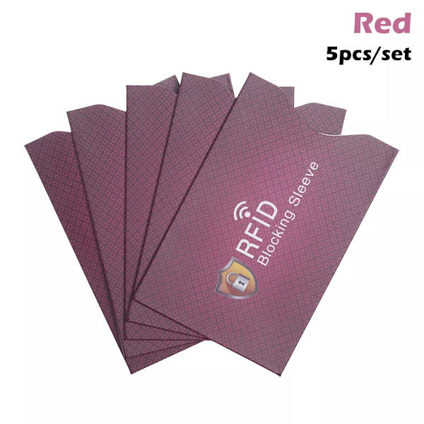 5 st Ny stöldskydd för RFID-kreditkortsskydd Blockerande korthållare ärm Hudfodral Case Case red