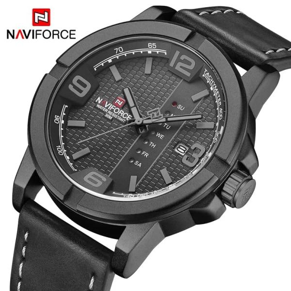 NAVIFORCE Herr Casual Läder 30m Vattentäta klockor Militärsport Man Armbandsur Quartz Kalender Man Klocka Relogio Masculino BYDBN-BOX