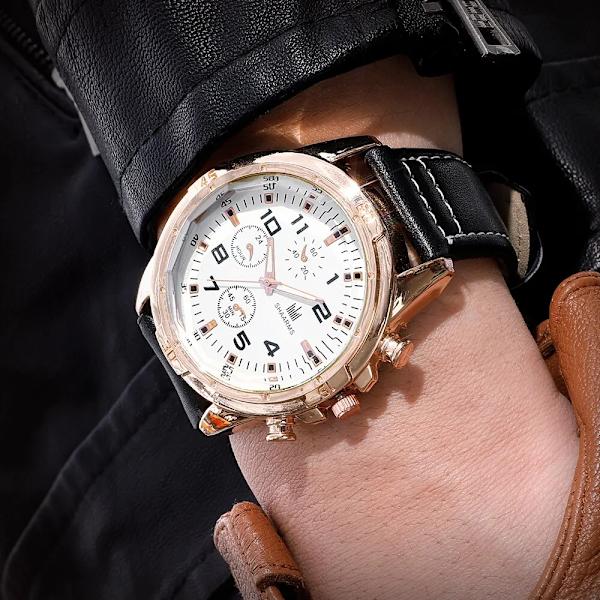 Herrmodeklocka Watch med stor urtavla Läderrem överdimensionerad watch Army Military Relogios Masculino Brown