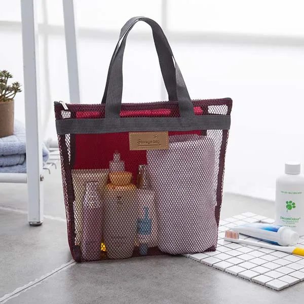 Kvinnor Beach Gym Bad Kosmetikväska Set Makeup Mesh Toalettpåsar Herr Organizer Bärbart case wine red