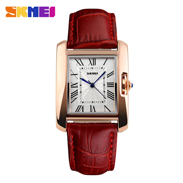 SKMEI Märke Dam Quartz Klockor Mode Elegant Watch Retro Läder Dam Vattentät klocka Armbandsur Relogio Feminino red