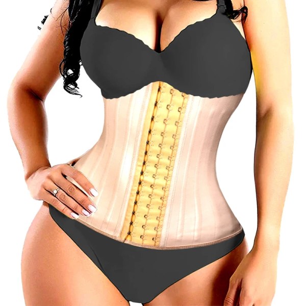 Fajas Colombiana Latex Timglas Fast Waist Trainer 25 Stålben Långt bålband Dam Underbyst Korsett Cincher Sportgöringar Latex apricot M