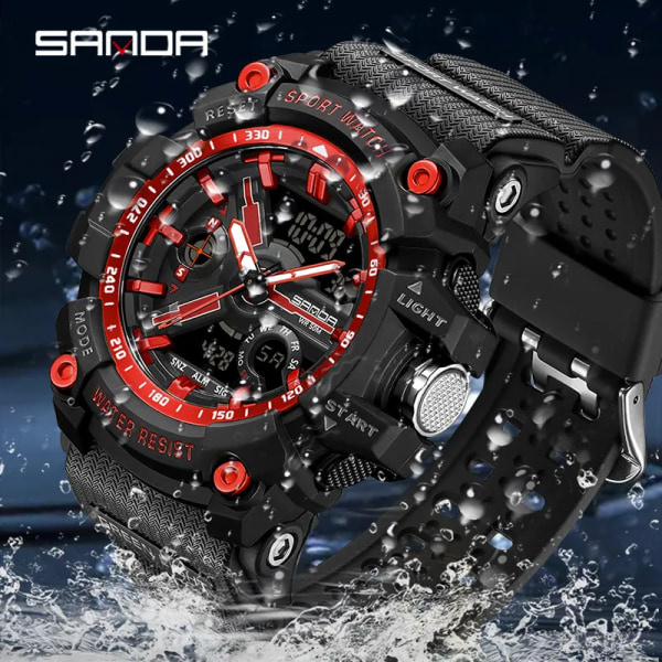 SANDA 3179 Digital Watch för män 50M vattentät watch Dual Display Quartz Watch för män Luminous Relogio Masculino blue