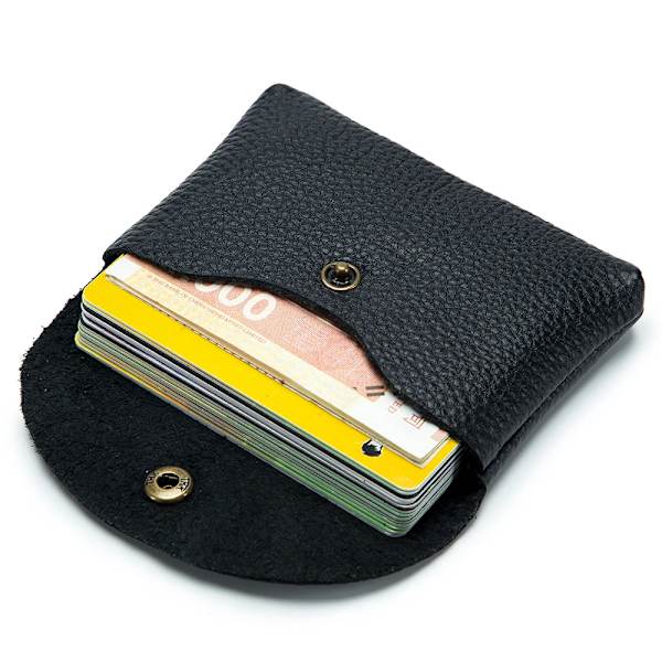 Riktigt läder Kredit Business Minikort Plånbok Man Kvinnor Smart Card Hållare Slim Case Myntväska Liten mjuk koläderväska Black