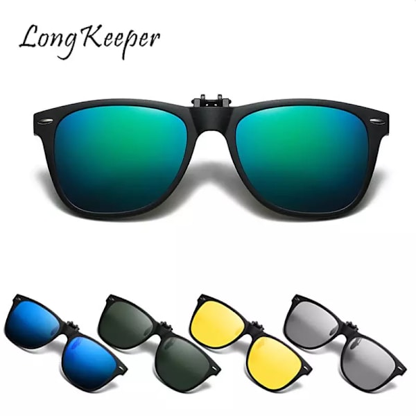TR90 Polarized Clip On Solglasögon Män Flip Up Photochromic Solglasögon Spegel Blå Gul Lins Night Vision Körglasögon black tea as picture
