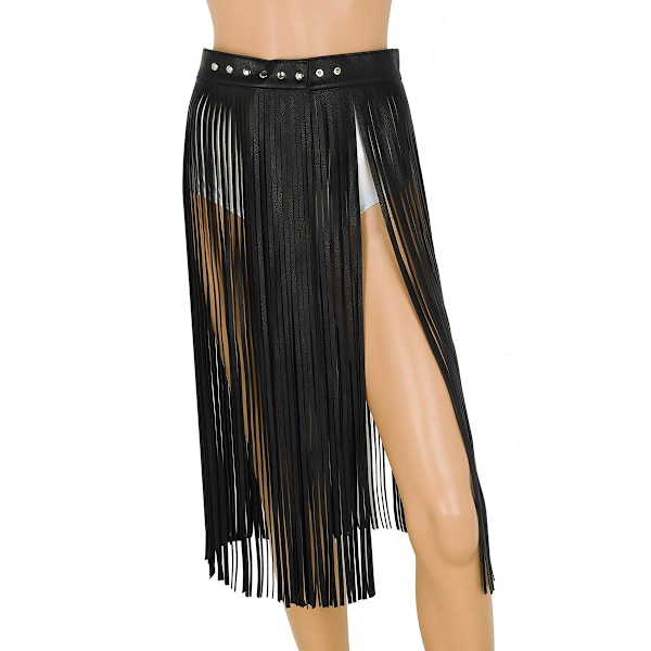 TiaoBug Mode Dam konstläder Hippy Boho Fringe Tofs Kjol Dam Sele Bälte Harajuku Midjeband Punk Gothic Rave Bälte Beige M