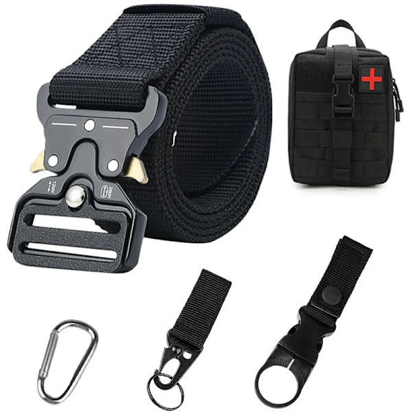 Army Style Stridsbälten Set Inkluderad Väska Krok Snabbkoppling Taktiskt bälte Herr Militär Canvas Utomhus Jakt Camping Trekking Set D Black 125cm