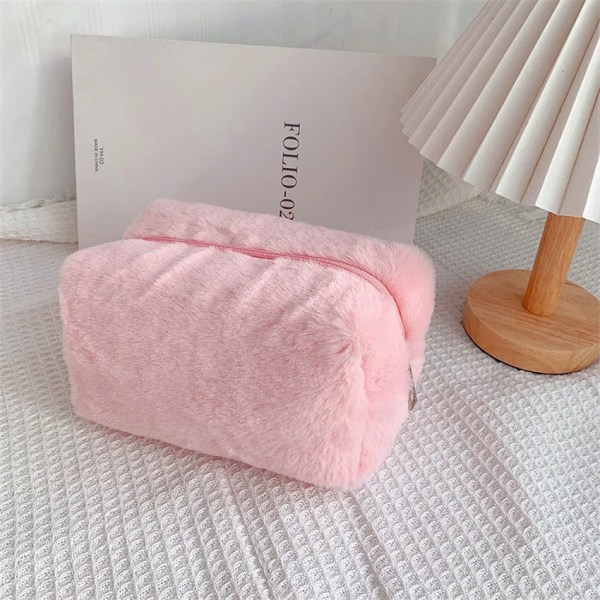 Mjuk plysch sminkväska för kvinnor 2022 Vinter Ny fluffig kosmetisk smink Case Flickor Resor Toalettartiklar Organizer Handväska Pink 18cm x 10cm x 10cm