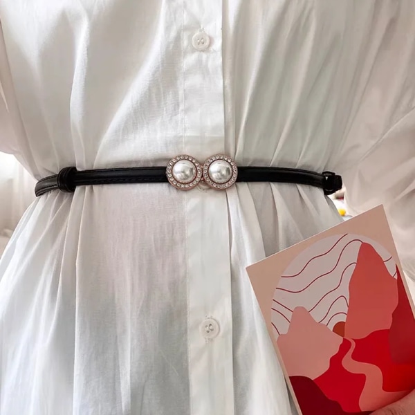 Nytt läder tunt bälte för kvinnor metall häng spänne midjerem Lyx märke designer kvinnlig klänning byxa dekoration midjeband Black(.643) 95cm(.643)
