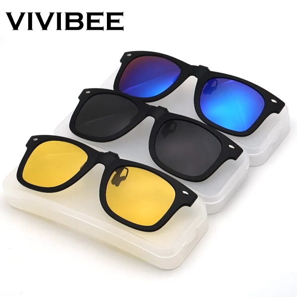 VIVIBEE Flip Up Clip on Solglasögon för män Körning Solglasögon Lättfiske Kvinna Anti-UVA UVB polariserad nattseende lins 10 Mirror Gold with case