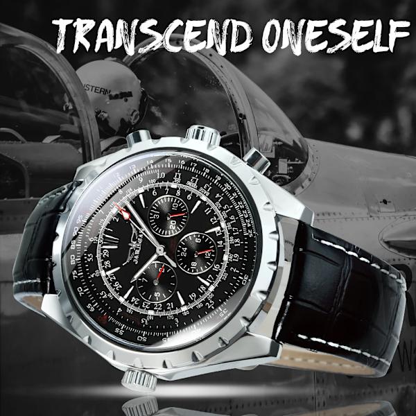 Toppmärke Lyx VINNARE Herr Mekaniska klockor 2017 Automatiska Armbandsur Herr Läderrem 3 Sub-dials 6 visare Reloj Hombre LEATHER WHITE