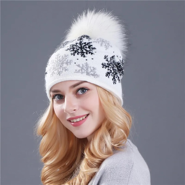 2016 Ny FemininoMink Pom Pom Vintermössa för Kvinnor Flickmössa Stickad Tjock Beanie Skullies Mössa Auburn
