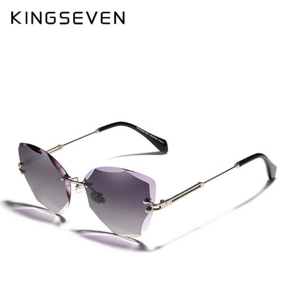 KINGSEVEN DESIGN Mode Dam Solglasögon Kantlösa Dam Solglasögon Vintage Legering Båge Klassisk märkesdesigner nyanser Oculo Black Gradient Other