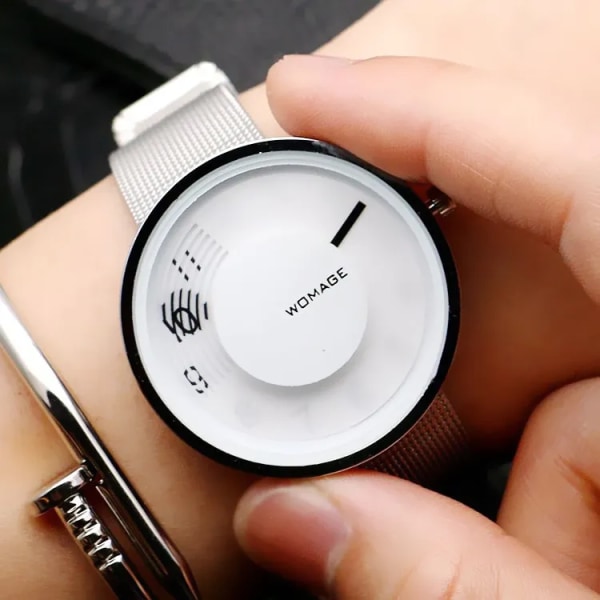 2019 Mode Hot Sell Brand Womage Kvinnor Man Unsex Mesh Watch i stål Populär stil Quartz Studentklockor Unik designer White