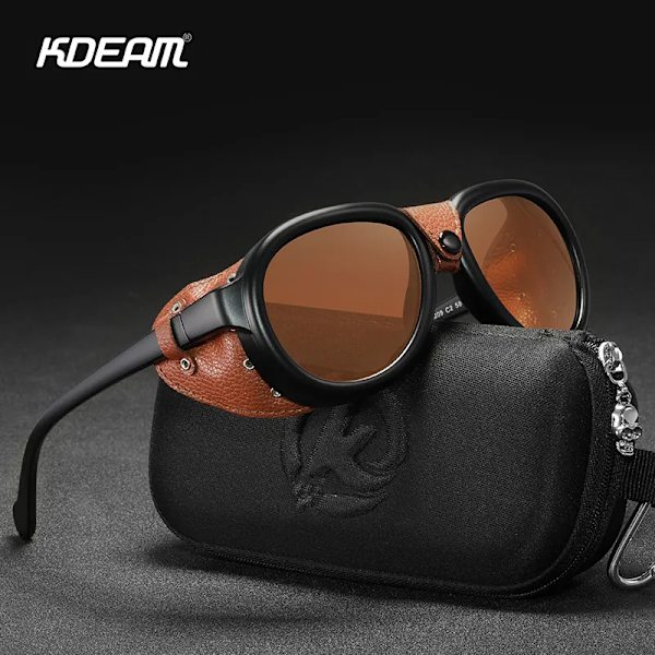 KDEAM Lyxiga Steampunk Pilot Solglasögon Män och Kvinnor Mjukt läder Sköldglasögon UV400 Skydd KD2095 C6 Gradient Black
