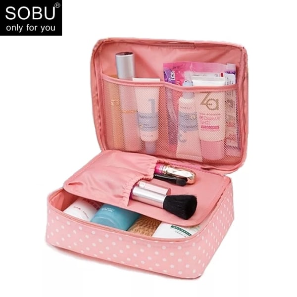 SOBU Vattentät Bärbar Dragkedja Kosmetikväska dot beauty Case Make Up Tas Plånbok Organizer Förvaring Resetvättpåse K1049 Pink Cherry