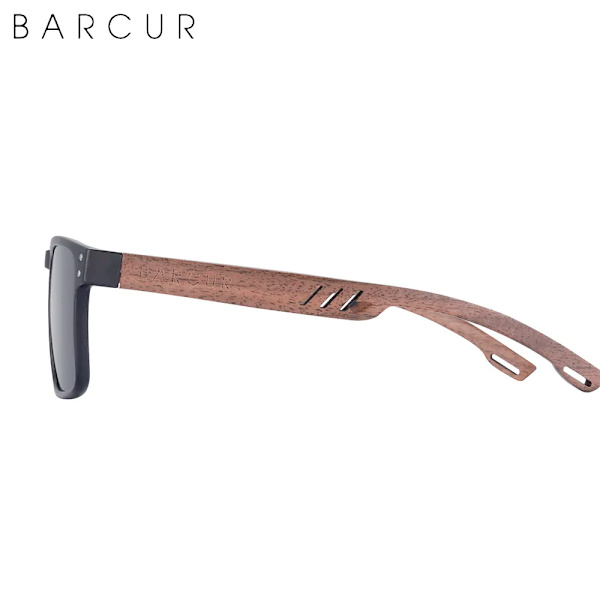 BARCUR träsolglasögon för män Polariserade naturliga valnötsträ solglasögon dam polariserade glasögon UV400 glasögon Oculos Black Gray Wood BARCUR