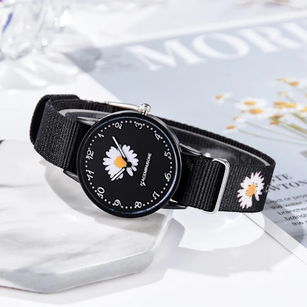 Watch Nylon Daisy Flowers Damarmbandsur Modeklockor Set Quartz Clock s relogio feminino set 3