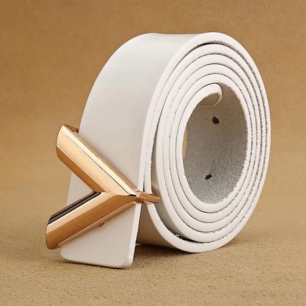 Top Lyx Designer Märke Nål Spänne V-bälte Smal hög kvalitet Kvinnor Klänningsrem i äkta läder för jeans Midjeband 28mm white 115CM