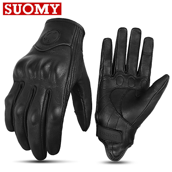 Vintage Motorcykelhandskar Fullt Skydd Retro Gula Läderhandskar Motocrosshandskar Pekskärm Motorcykel Biker Mx Handskar Anti- Black-SUOMY M