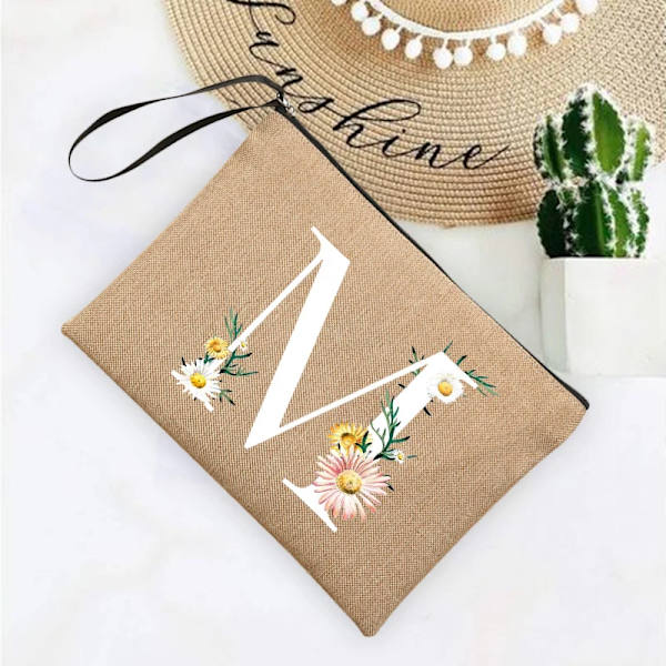 Inledande brev Blomma Linne Dragkedja Kvinnor Kosmetikväskor Mujer Bolsa Sommar Beach Organizer Case Neceser Sminkväska Q06626-A012BR-S