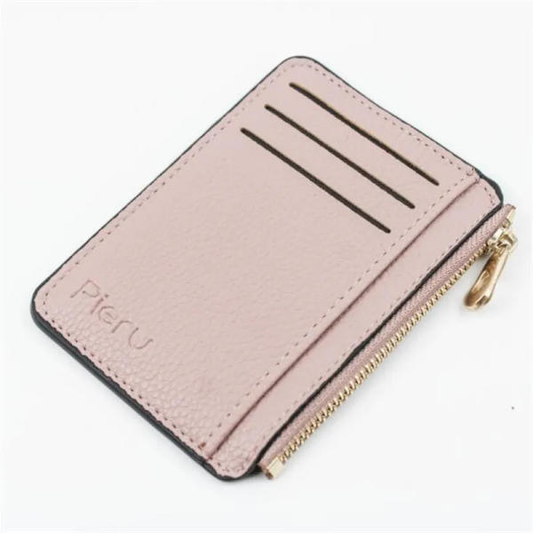 Smal plånbok PU-läder Kvinnor Korthållare Läder Unisex dragkedja Case Män Kredit Mini Bankkort Hållare Pink