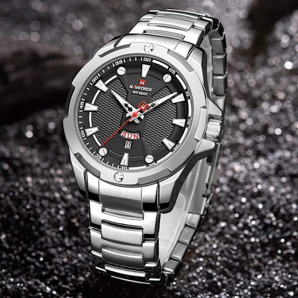 Herrklockor NAVIFORCE Top Luxury Märke Analog Watch Herr Rostfritt stål Vattentät Quartz Armbandsur Date Relogio Masculino Gold