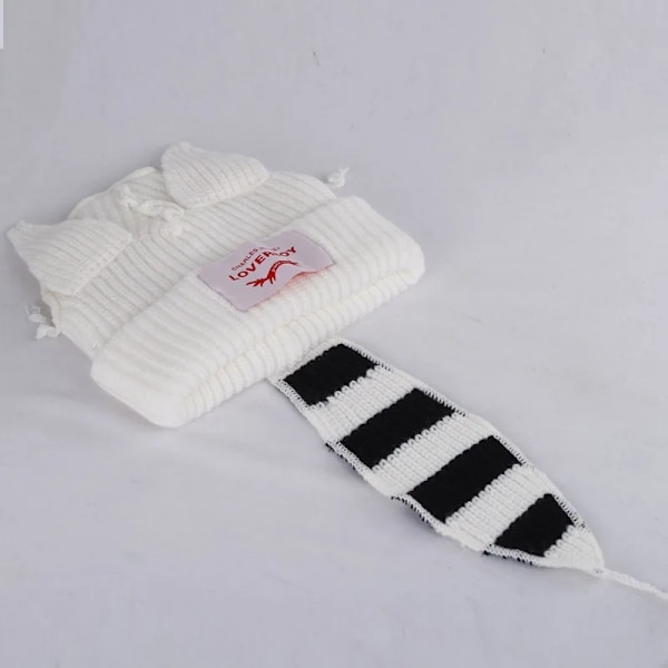 Söt Mode Huva Cap Loverboy Katteöra Stickad Hatt Dubbellager Varm Grisöra Hatt Nisch Design Hip-Hop Personlighet Kalla Hatt E23 white TW tail M 56-58cm