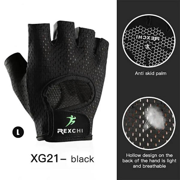 Unisex fitness Gym Tyngdlyftning Yoga Bodybuilding Träning Sport Tunna Halkfria cykelhandskar med halvfinger Black L(.1024)