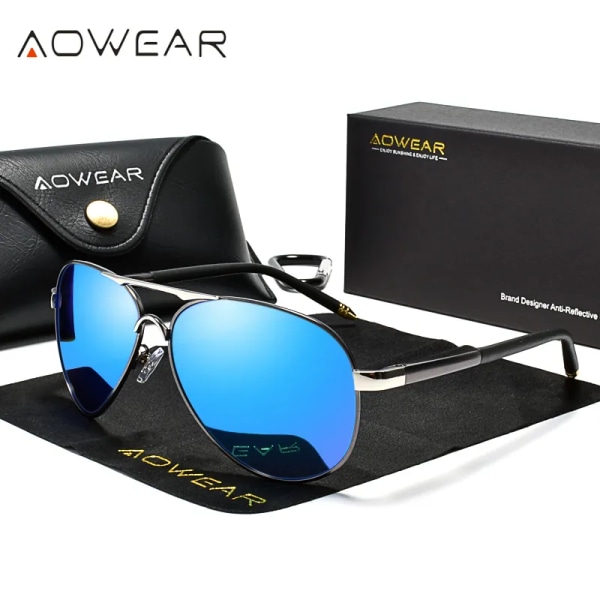 AOWEAR Herr Flygsolglasögon Herr Polariserad Spegel Solglasögon för Man HD Körning Polaroid Solglasögon lunettes de soleil homme 8503 Gold Black AOWEAR