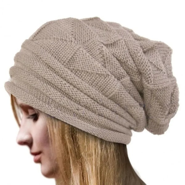Vinterstickad mössa för kvinnor, löst sittande, slouchy beanie, utomhus, varm mössa, bonnet, dam, snöskidåkning, varm mössa Beige