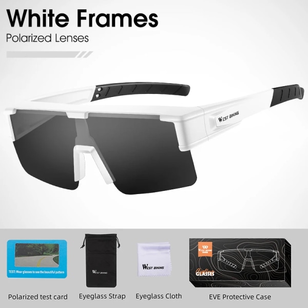WEST BIKING Myopic Polarized Square Solglasögon Män Photochromic Cykling Passform över glasögon Köra Fiske Glasögon Cykelglasögon White x Polarized