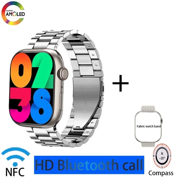 herrsmartklocka IP68 vattentät NFC Bluetooth samtal Smartwatch Series 9 AMOLED explosionssäker skärm för kvinnors smartklocka White F HK9 PRO