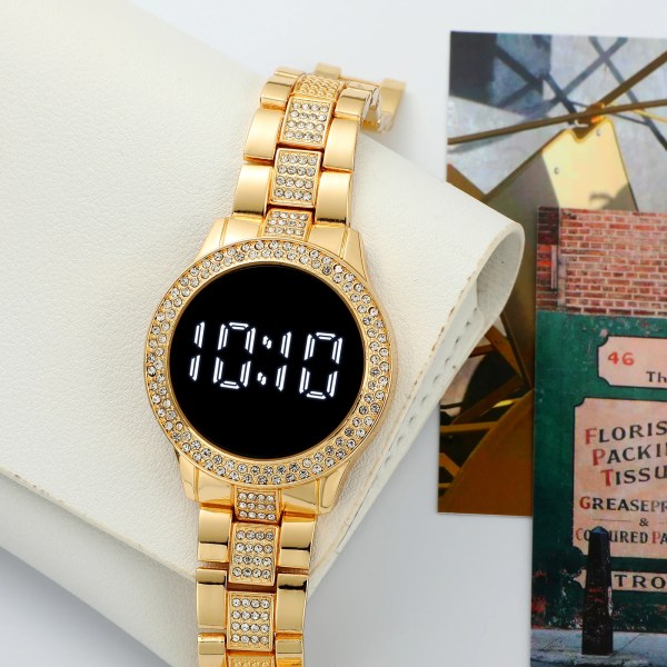 Trendiga produkter 2021 Nytt mode band i rostfritt stål Kvinnor Led Digitala klockor Rhinestone Watch för kvinnor Relogio Clock Black