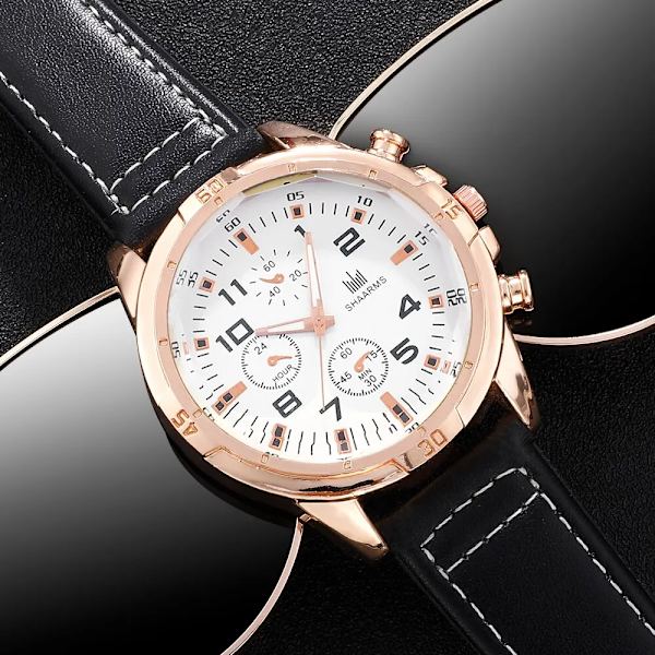 Herrmodeklocka Watch med stor urtavla Läderrem överdimensionerad watch Army Military Relogios Masculino Brown