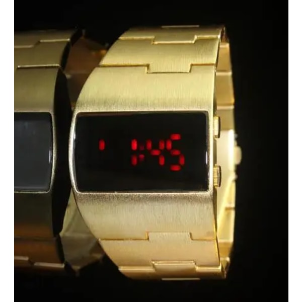 Mode Led Digital Watch Herr Nilitary Sportklockor Svart Rostfritt Stål Big Wrist Multifunktion Elektroniska Armbandsur Herr gold red