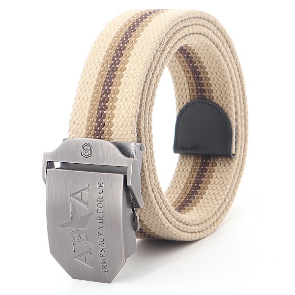 Män och kvinnor Militär canvas bälte metall automatiskt spänne utomhus militär träning taktiskt bälte polis unisex jakt jeans gördel Khaki stripes 110cm