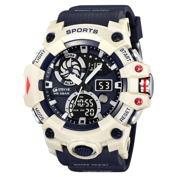 STRYVE Top Brand Elektronisk Watch För Herr Utomhussport Vattentät Dual Time Display Quartz Armbandsur Gummi reloj hombre white