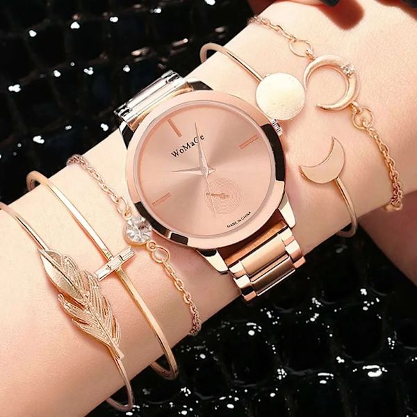 6/5/3PCS 2022 Lyx Damklockor Set Armband Armbandsur Mode Dam Quartz Watch Klänning Kvinnlig Klocka Montre Femme Relogio 6PCS Silver 2