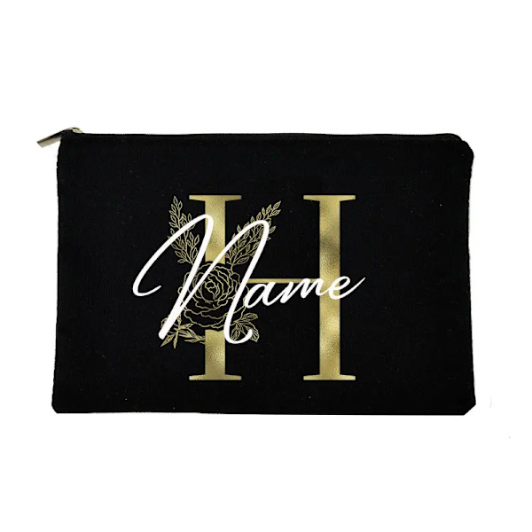 Personliga initialer Sminkväska Brudtärna Maid of Honor Semester Canvas Monogram Kosmetisk påse Bröllop möhippa Present H