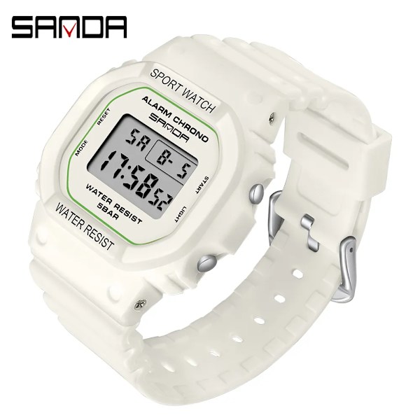 SANDA White Fashion Damklockor Vattentät LED Digital watch för kvinnlig klocka Dam Sportarmbandsur relogio feminino 293 White Black