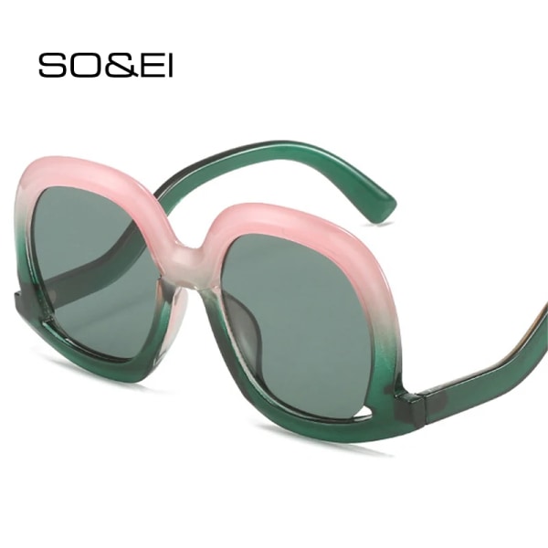 SO&EI Mode Unika ovala solglasögon Dammode Färgglada Leopard Gradient Shades UV400 Män Trendande ihåliga solglasögon Pink green As the picture