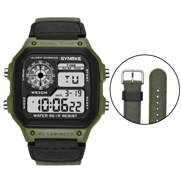 Reloj Deportivo Digital Herrklockor Herr 5BAR Vattentät Watch Sport Armbandsur i rostfritt stål Relojes Deportivos Zegarek Nylon-green