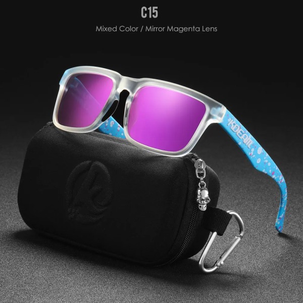 2022 nya KDEAM Ken Block polariserade solglasögon män fyrkantiga solglasögon reflekterande beläggning Spegellins UV400 märke med case C15 With B2 Case