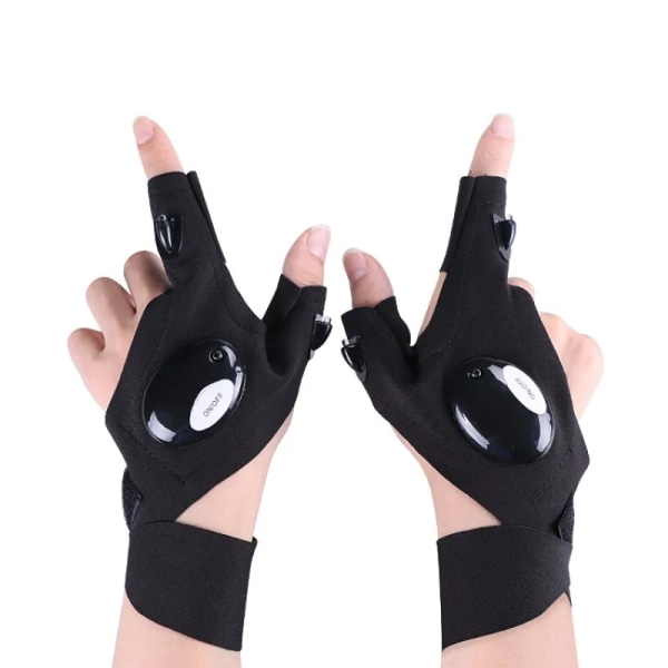 Utomhus LED-ficklampa Fiskehandskar Magic Strap Fingerlösa handskar Nattljus Vattentäta fiskehandskar Räddningsverktyg Left and Right