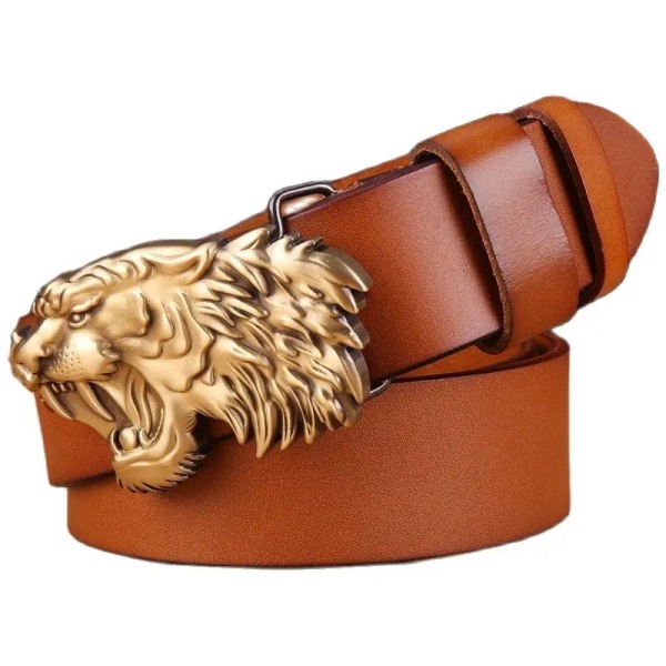 2020 massivt mässingsspänne bälte män högkvalitativ tigerrem 3,8 cm bred gördel fullnarv 100 % äkta läder kohud 130 kamel camel 130cm